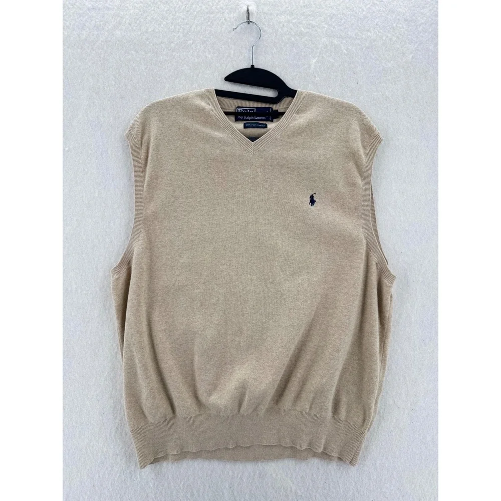 Polo Ralph Lauren - Sweater Vest V-Neck Pima Cotton - Tan - XL - Mens